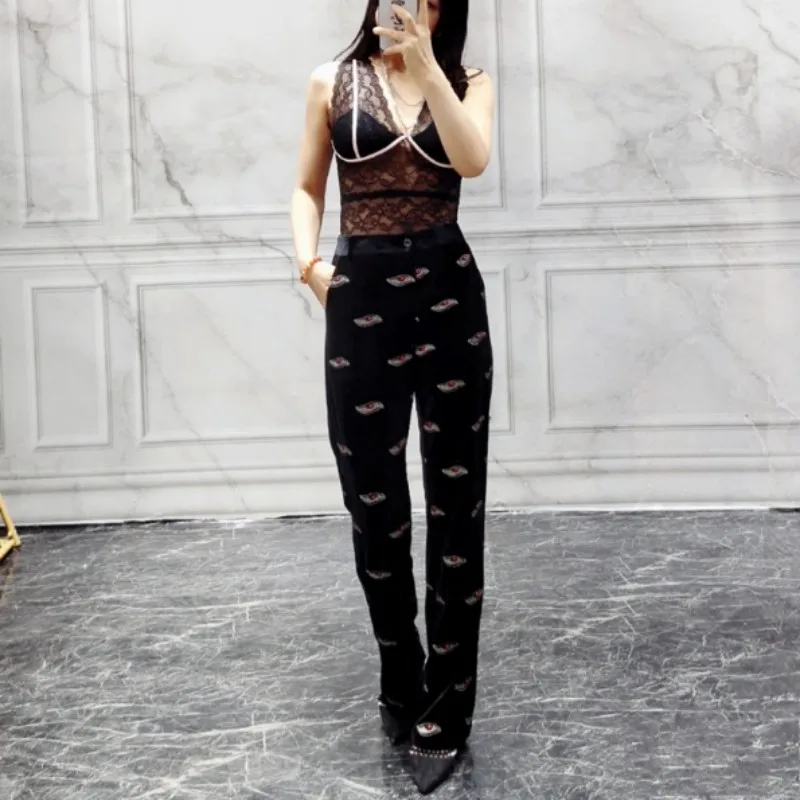 

Streetwear Party Embroidery Blazer Women Top Quality England Style Slim Fit Suit Jacket Straight Leg Pants Two Piece Set Female