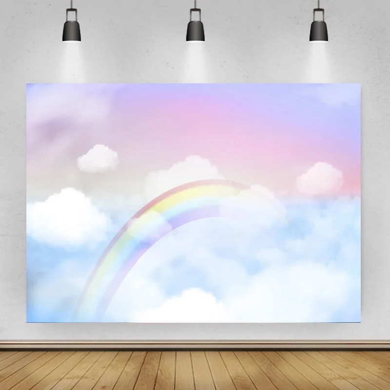 

The White Clouds with Rainbow Portrait Photography Background Vinyl Backdrop Birthday Party Photocall Studio Booth Props