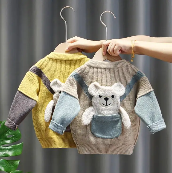 

Детский трикотажный кардиган с изображением медведя, Осень-зима 2021