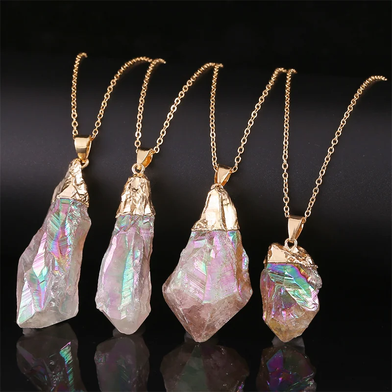 

Irregular Rainbow Reiki Healing Crystal Stone Pendant Necklace For Women Natural Crystal Quartz Stone Necklace Jewelry Gift 1PCS