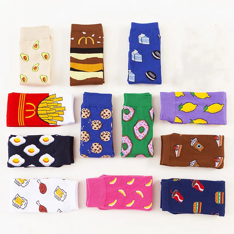 Модные женские носки Забавные милые Мультяшные с фруктами бананом авокадо