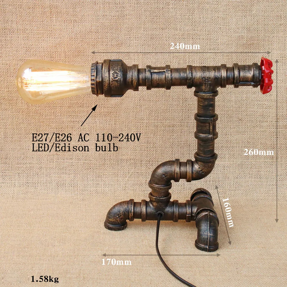 Винтажная Ретро черная мастерская Настольная лампа Современная e27/e26 AC 110 V-220 V освещение бра для спальни прикроватная мастерская Офис Бар Кафе