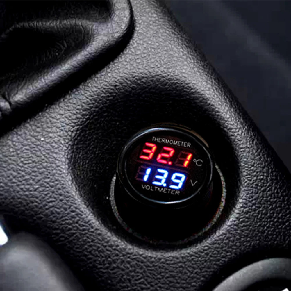 

2 In 1 Car Auto 12V Thermometer Voltmeter Universal Dual Display Red+Blue LED Digital Thermometer Voltmeter Car Accessories