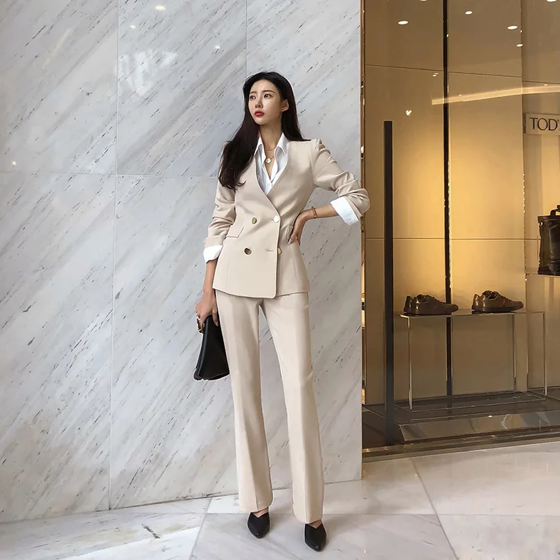 

Spring and Autumn Women's Office Suit V-Neck Green Two-Piece Sets Female Blazer Girly Elegant Temperament Pantsuit Setup Ladies