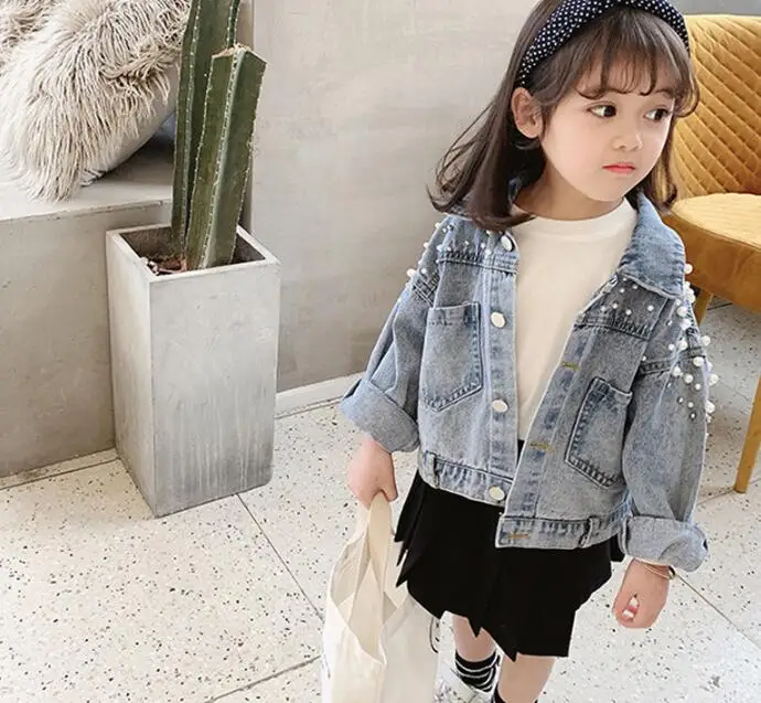 Распродажа 2022 джинсовая куртка для девочек с жемчужинами и бисером модные пальто