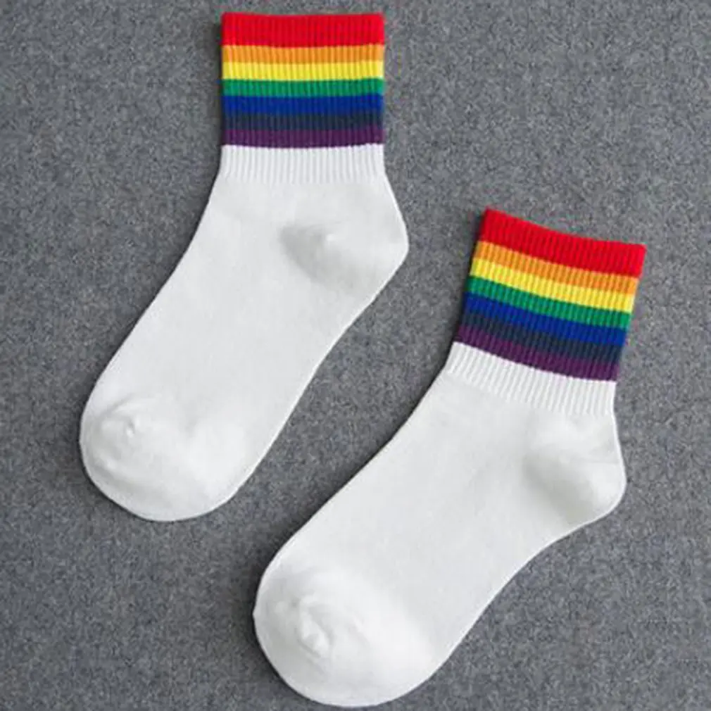 Осень-зима 2018 женские носки в стиле хип-хоп полосатые радужные средняя Харадзюку