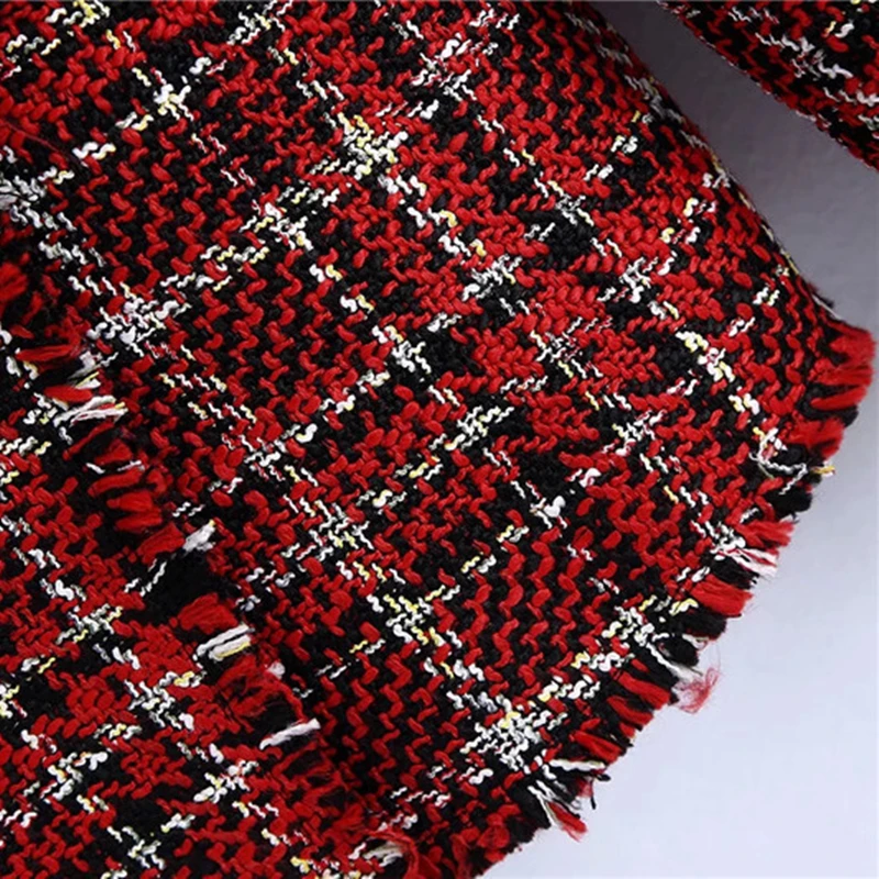 

PSEEWE Za Red Plaid Tweed Blazer Woman Coat Winter 2021 Vintage Long Sleeve Double Breasted Checked Jacket Female Office Wear