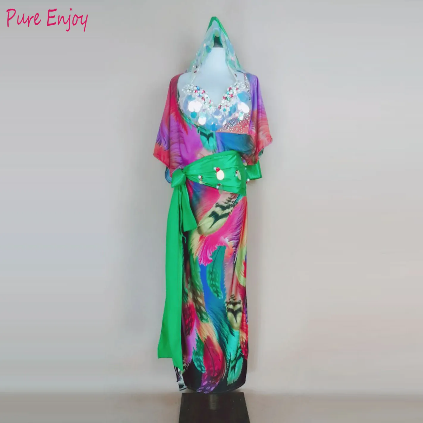 

New Women Belly Dance Costume Set Bra Robe Headband Belt Leggings Outfits Sexy Carnival Oriental Dance Suit Handmade