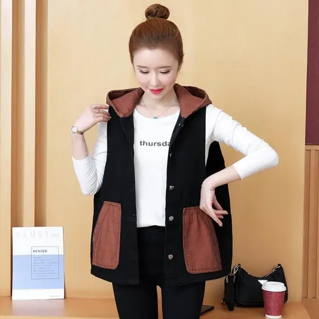 

Spring and autumn Korean fashion embroidered hooded stitched Jacket Women's large fat mm loose thin jeans jacket