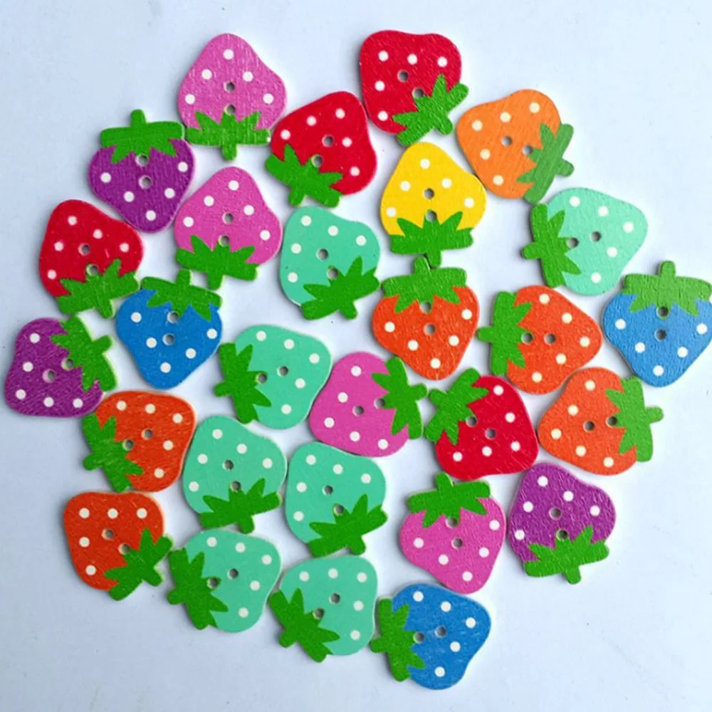 50 шт. деревянные пуговицы в виде клубники для одежды|Пуговицы| |