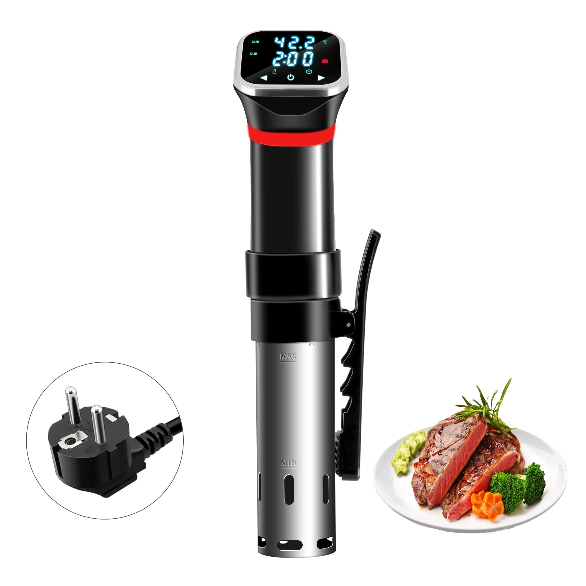 

New in 2021 sous vide German 10% energy saving technology. 1100 Watts Waterproof vacuum Food cooking machine sous vide cooker