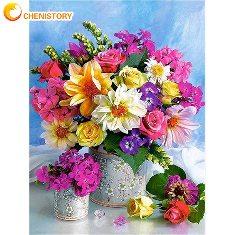 

CHENISTORY Paints By Numbers Vase Flower DIY Craft Kits On Canvas With Frame Handmade Picture Drawing Coloring By Number Decor