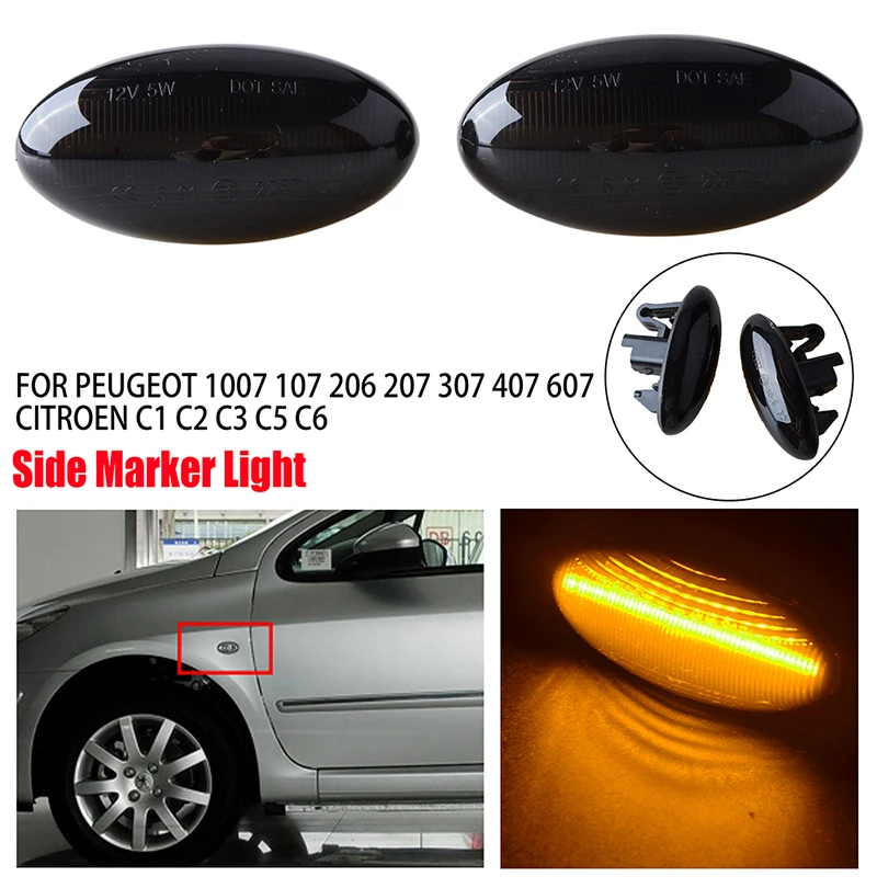 

Автомобисветильник поворотный сигнал, поворотник, Динамический светодиодный габаритный фонарь, подходит для Peugeot 307 206 407 107 607 1007 Citroen C1 C2 C3 C5 ...