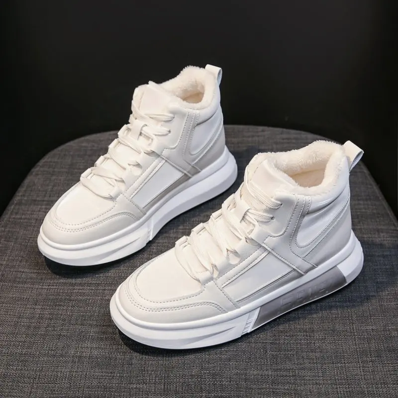 

LEOSOXS High-Top Women Sneakers Fur Warm Winter Shoes Female Casual Sneakers Platform Flat Ladies White Woman Vulcanized Shoes