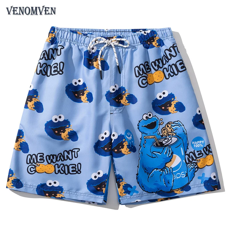 

Пляжные Гавайские шорты в стиле Харадзюку в стиле ретро с американским мультяшным аниме, мужские большие модные быстросохнущие плавки для ...