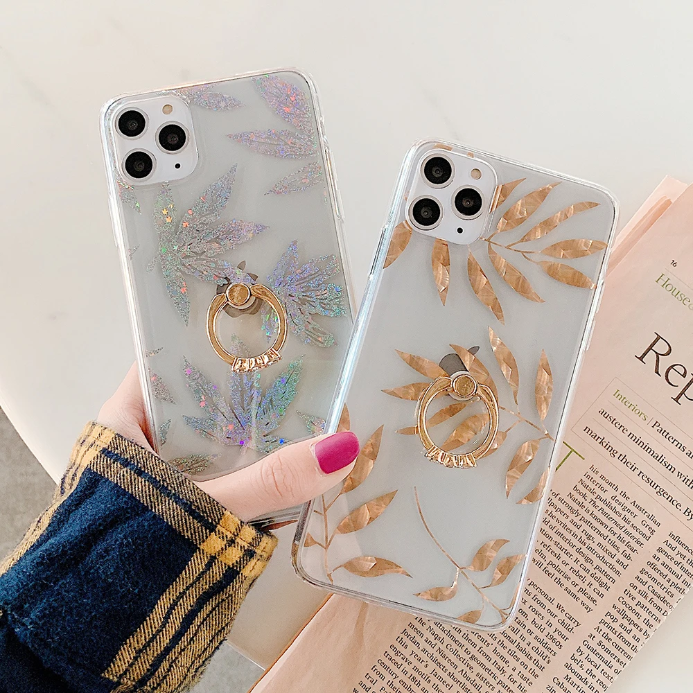 Сусальное золото цветочное кольцо держатель чехол для телефона iPhone 12 мини 11 Pro Max