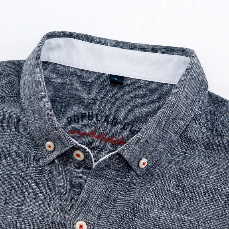 Men's Regular-Fit White Shirt Cotton Line Long Sleeve Loose Business Dress Pure Color Button Shirts Men Blue Tops Camisa Hombre