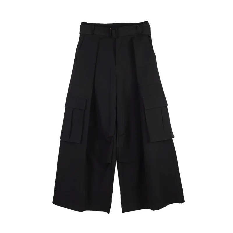 

Men Streetwear Hip Hop Punk Gothic Harem Belt Trousers Japan Loose Casual Wide Leg Cargo Pants Male Kimono Straight Skirt Pants