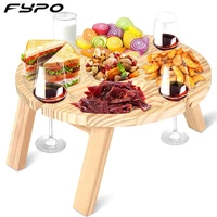 wooden folding picnic table portable outdoor 2 in 1 with wine glass holder stemware storage rack camping table garden furniture
