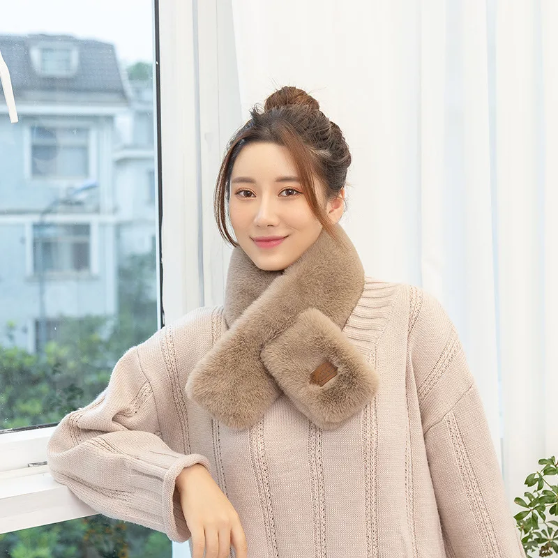 

Winter imitation rabbit hair for women's Korean versatile leather label with thickened Plush warm imitation rabbit