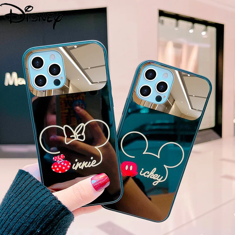 

Disney Mickey Minnie for iPhone12 mirror glass phone case for iPhone8plus/7/se/xr/x/11/12mini/11promax/12pro/8/11pro phone cover
