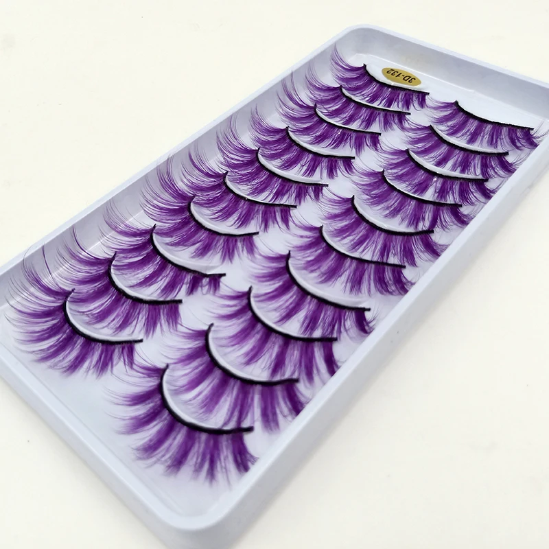 10 пар Новинка 3D 5D цветные ресницы пушистые Искусственные для косплея белые синие