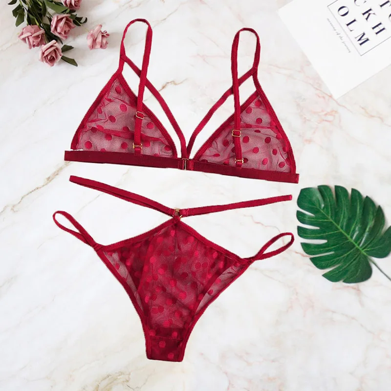 Сексуальное женское нижнее белье прозрачный бюстгальтер в горошек с глубоким V