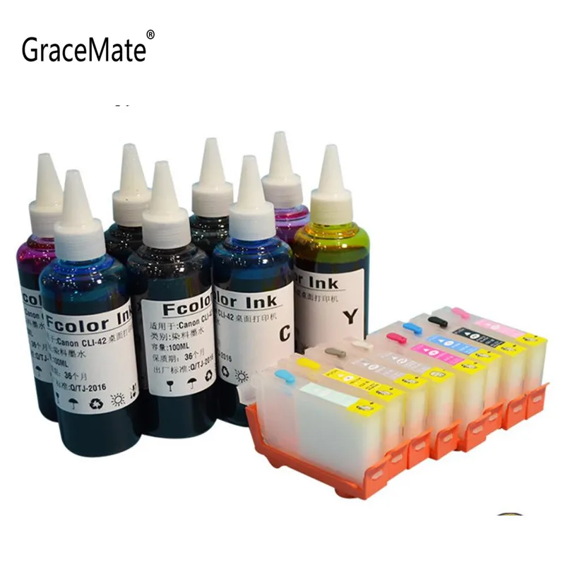 1 набор пустых пополняемых картриджей с чернилами cli 42 + 8 цветных чернил для