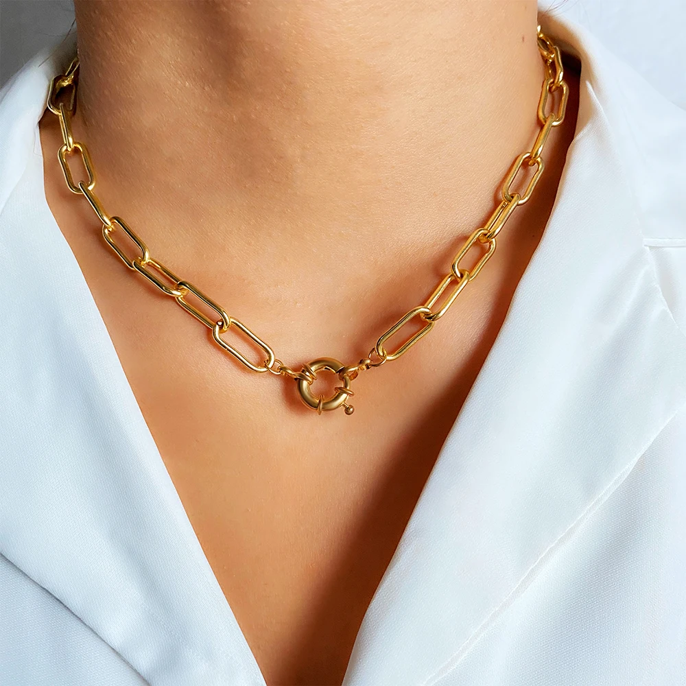 

IPARAM Punk Metal Thick Chain Choker Necklace Women's Trend Hip Hop Golden Metal Chunky Chain Collar Necklace Fashion Jewelry
