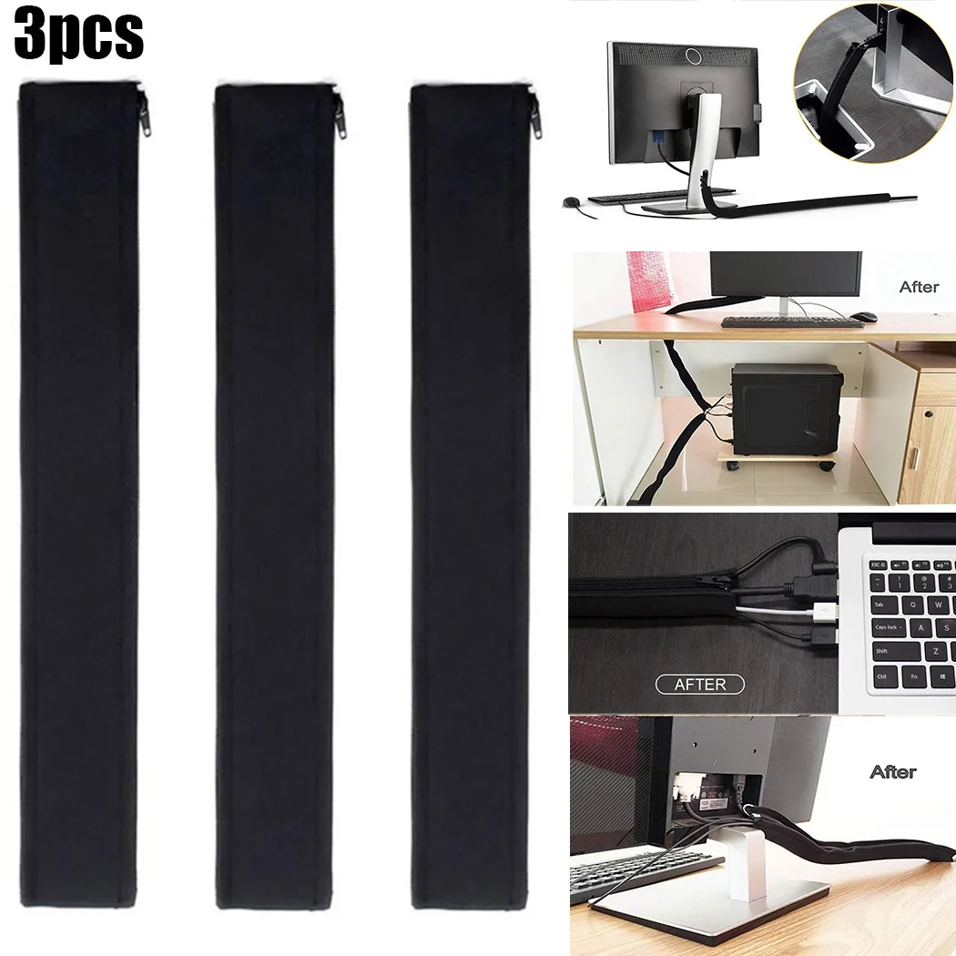 

3 * Cable 50*11cm Management Sleeve Holder Tidy Management Sleeve Zipper Wrap Cord Organizer Neoprene