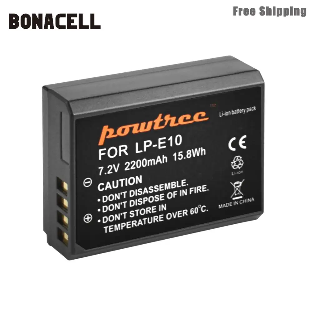 Bonacell 2200 мА/ч, LP-E10 LP E10 LPE10 цифровой Камера Батарея для Canon 1100D 1200D 1300D Rebel T3 T5 поцелуй X50 X70 Батарея L50