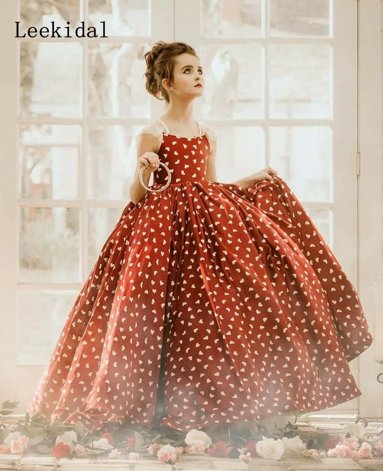 

Red Pageant Gowns Spot Lace Flower Girl Dress Ruched Tulle Puffy Princess Ball Gowns Girls Birthday Celebrity Gown