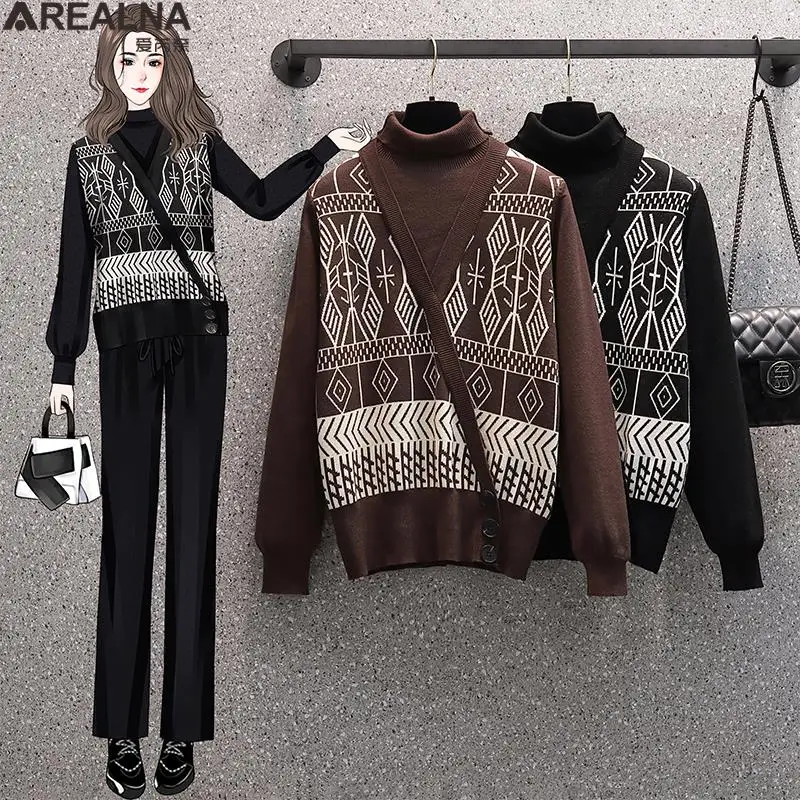 

Winter korean Fashion Turtleneck Sweater women Fake two pieces splice loose Knitted Pullover Sweaters pull oversize femme L- 4XL