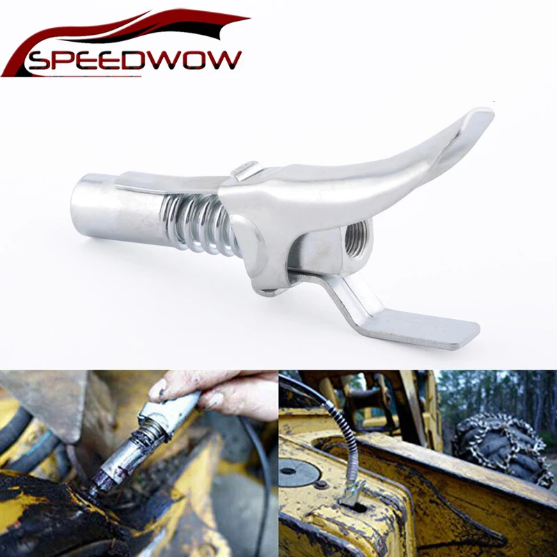 

SPEEDWOW 1/8" NPT Quick Release Grease 10000PSI 1/8" NPT Self-locking Gun Coupler Onto Zerk Fitting Two Press Easy To Push