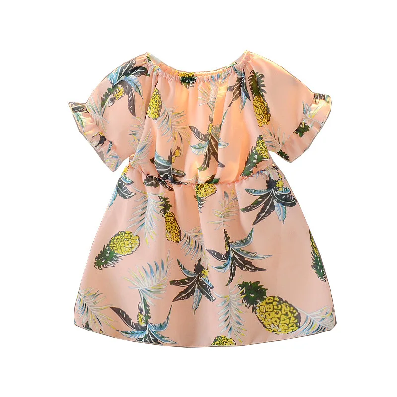 

Платья для маленьких девочек 2022, летнее шифоновое платье с цветочным принтом для девочек, свободное платье принцессы с короткими рукавами-л...