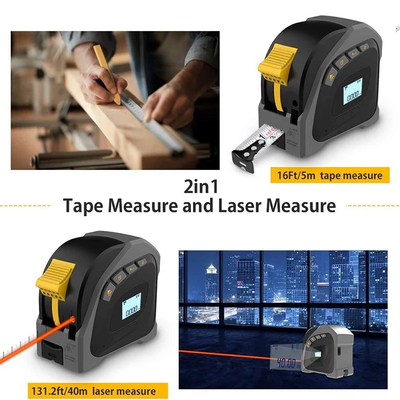 

Tape Measure, M/Inch/Ft Distance Area and Volume-Building Measurement Tool LCD Display USB Charging
