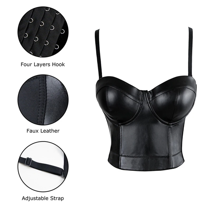 YAGIMI Women Hot Fashion Party Bra Club Wear Plus Size Bustier Leather Tops Gothic Push Up Sexy lingerie Corset Top | Женская одежда