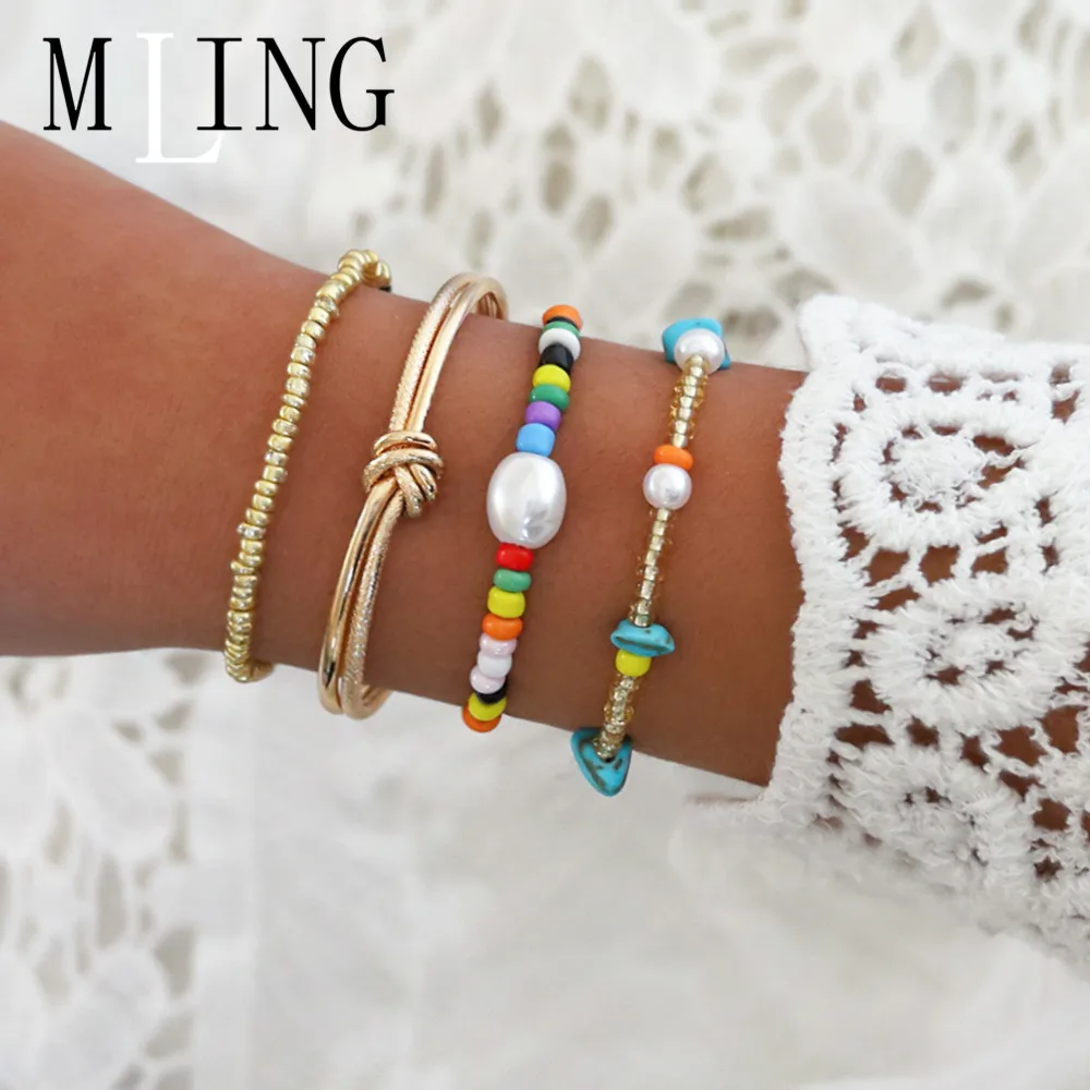 Женский винтажный браслет из ярких бусин MLING 4 шт./компл.|Браслеты с шармами| |