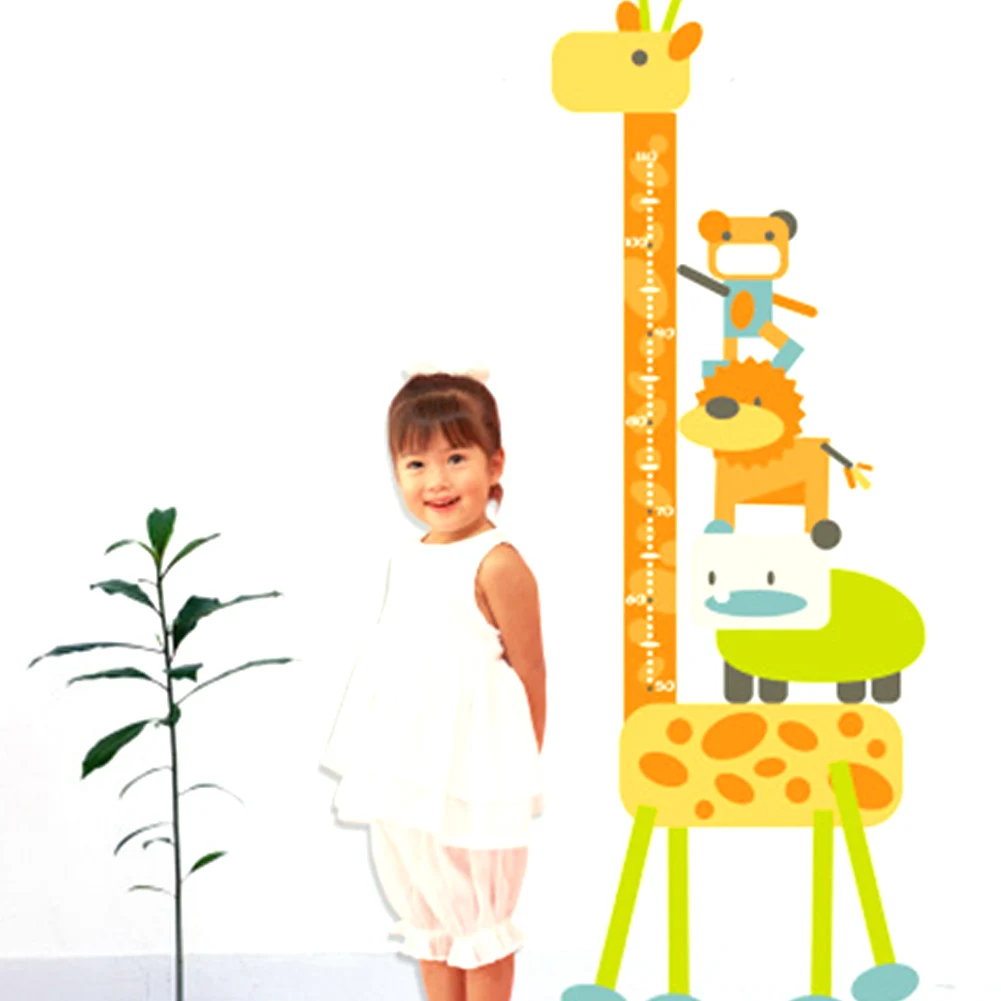 Настенная Наклейка с измерителем высоты Мультяшные животные Лев жираф для