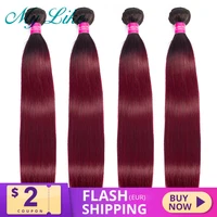 My Like Pre-colored Ombre Brazilian Straight Hair Weave 3/4 Bundles 1b/99j 2 Tone Red Burgundy Non-remy Ombre Human Hair Bundles