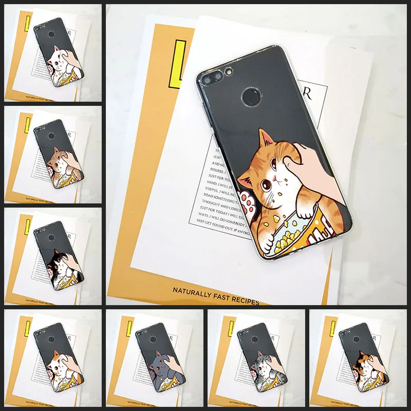 Задняя крышка для Huawei Y3 Y5 Y6 II Y7 Pro Kawaii Cat милый силиконовый чехол телефона с