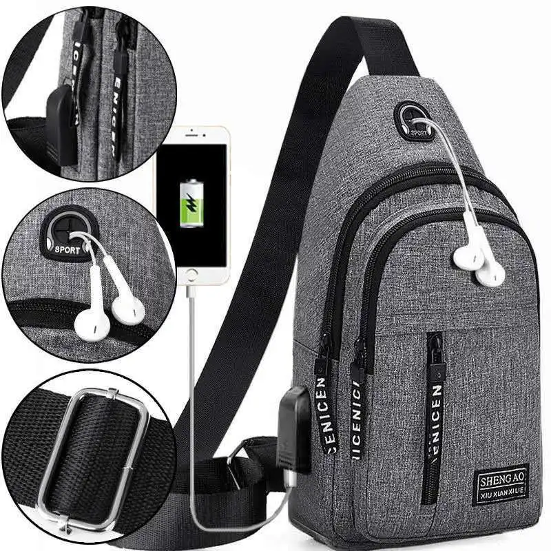 

Мужская нагрудная сумка, мужские сумки через плечо с USB-зарядкой, кошелек через плечо с защитой от кражи, школьная летняя сумка-мессенджер дл...