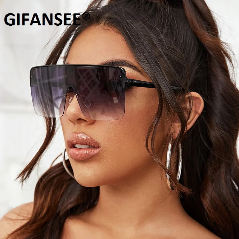 

Oversized Rimless Sunglasses Women 2021 Retro Vintage For Men Square Sun Glasses Luxury Brand Eyewear Oculos Female Big Shades