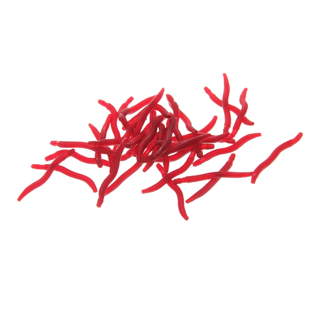 Лот из 50 искусственных тонущих красных мягких пластмассовых червячных