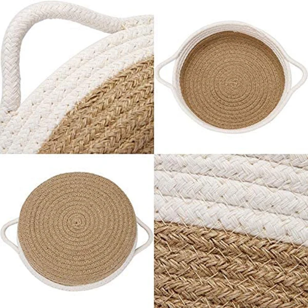 

4 Pack Woven Rope Basket with Handles 9.8x3Inch Cotton Rope Bin Multipurpose Organizer for Kid's Toy Sundries Storage