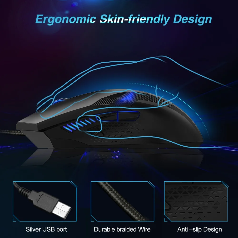 TeckNet 8 кнопочная оптическая Проводная игровая мышь RGB светодиодный Премиум 7000 dpi сенсор эргономичная компьютерная геймерская мышь для ПК ноутбук Настольный