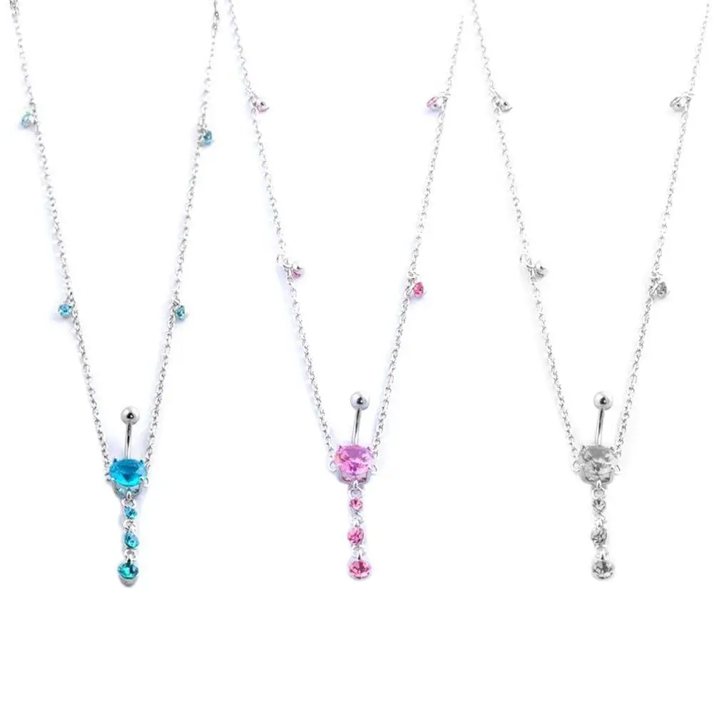 

2021 New Fashion Sexy Crystal Drop Pendant Piercing Navel Waist Chain Body Jewelry Belly Button Rings for Women Girls