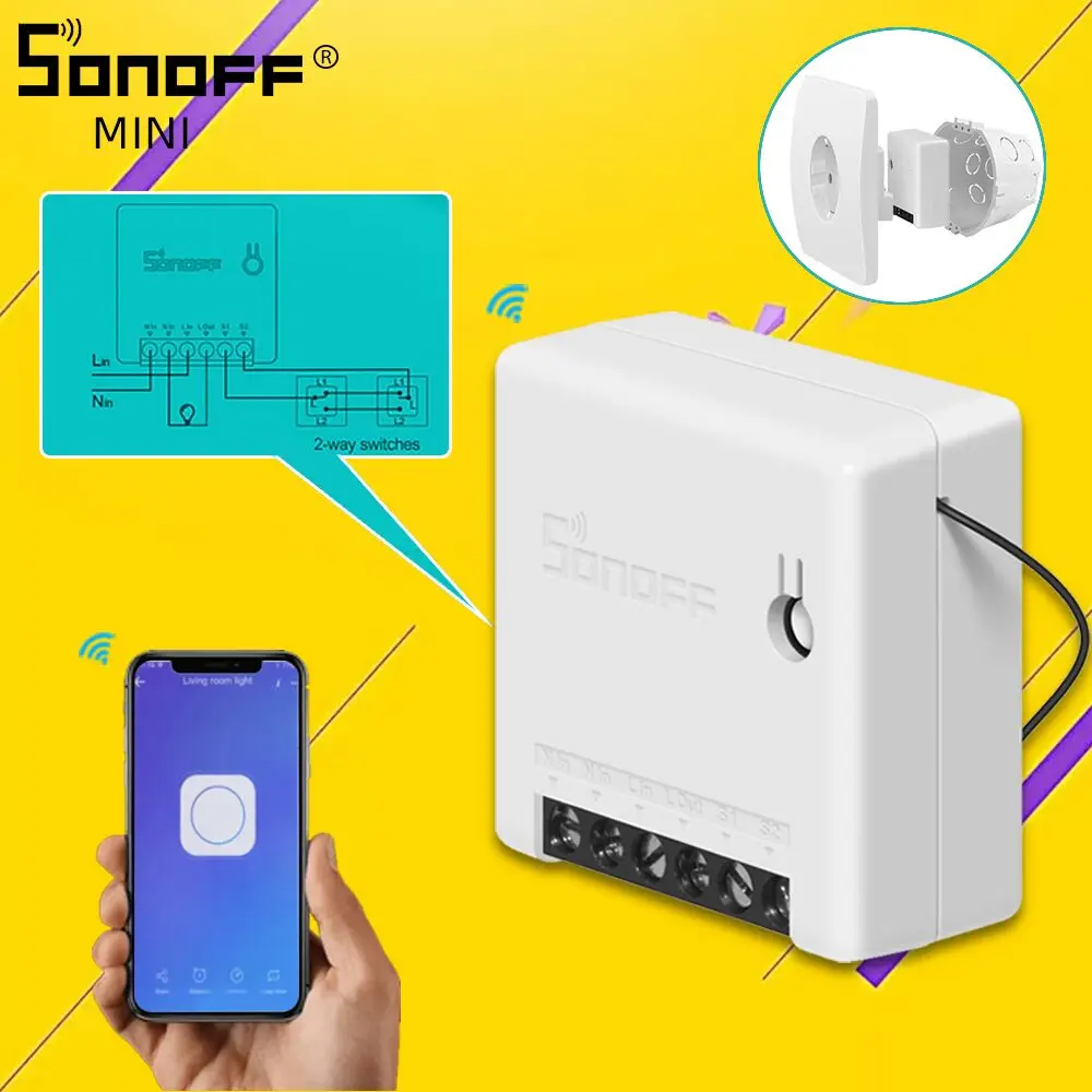 SONOFF Basic/мини двухсторонний Wifi умный переключатель маленькое приложение/LAN/голос/пульт дистанционного управления DIY Поддержка одного внешнего переключателя Google Home Alexa