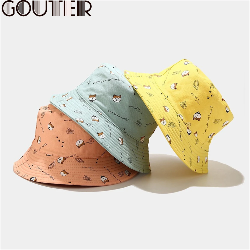 Панама GOUTER Двусторонняя унисекс шапка с принтом Сиба ину жёлтая в стиле хип