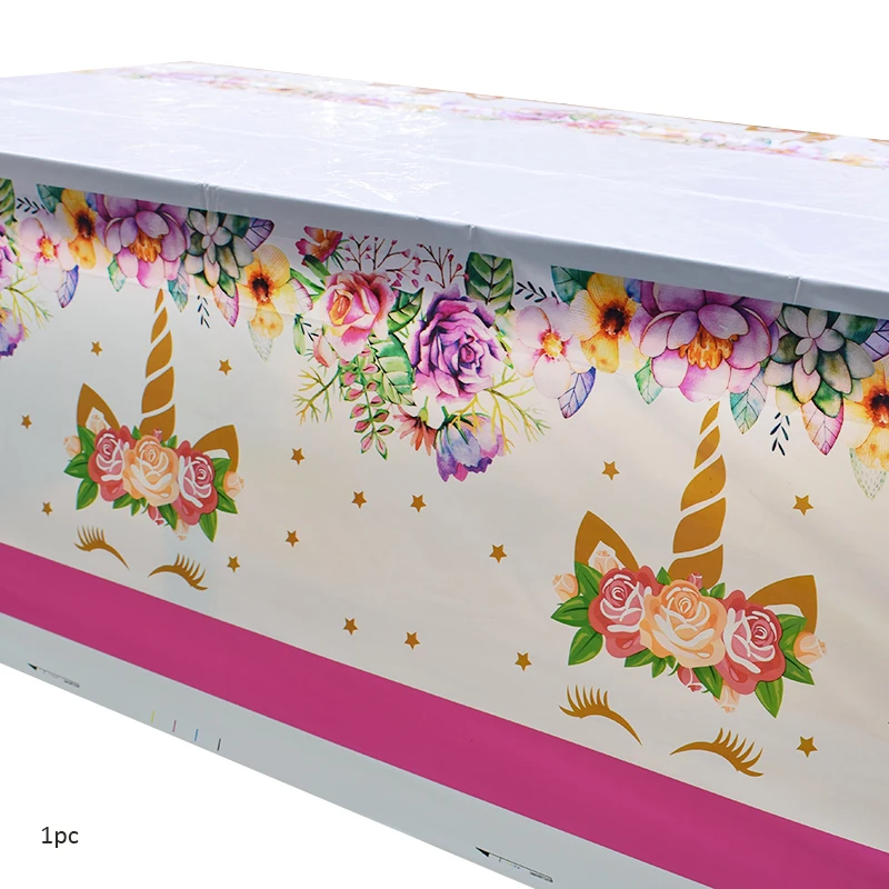 1pc tablecloth Комплект украшений для вечеринки в виде единорога, тарелки, салфетки для стаканчиков, покрытие для стола, для дня рождения, свадьбы - Цвет: 1pc tablecloth